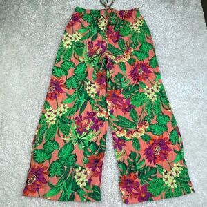 Panama Jack Tropical Floral Wide Leg Pants Coral Orange NEW